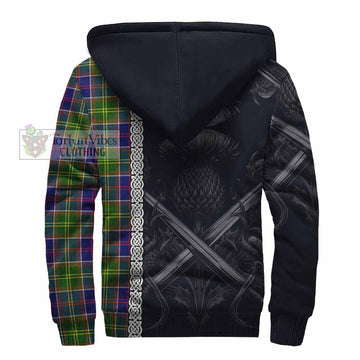 Dalrymple Tartan Sherpa Hoodie with Family Crest Cross Sword Thistle Celtic Vibes - Tartan Vibes Clothing