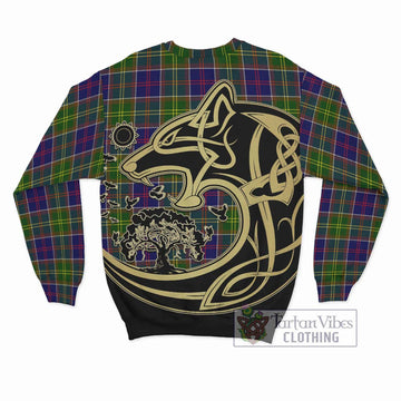 Dalrymple Tartan Sweatshirt with Family Crest Celtic Wolf Style - Tartan Vibes Clothing