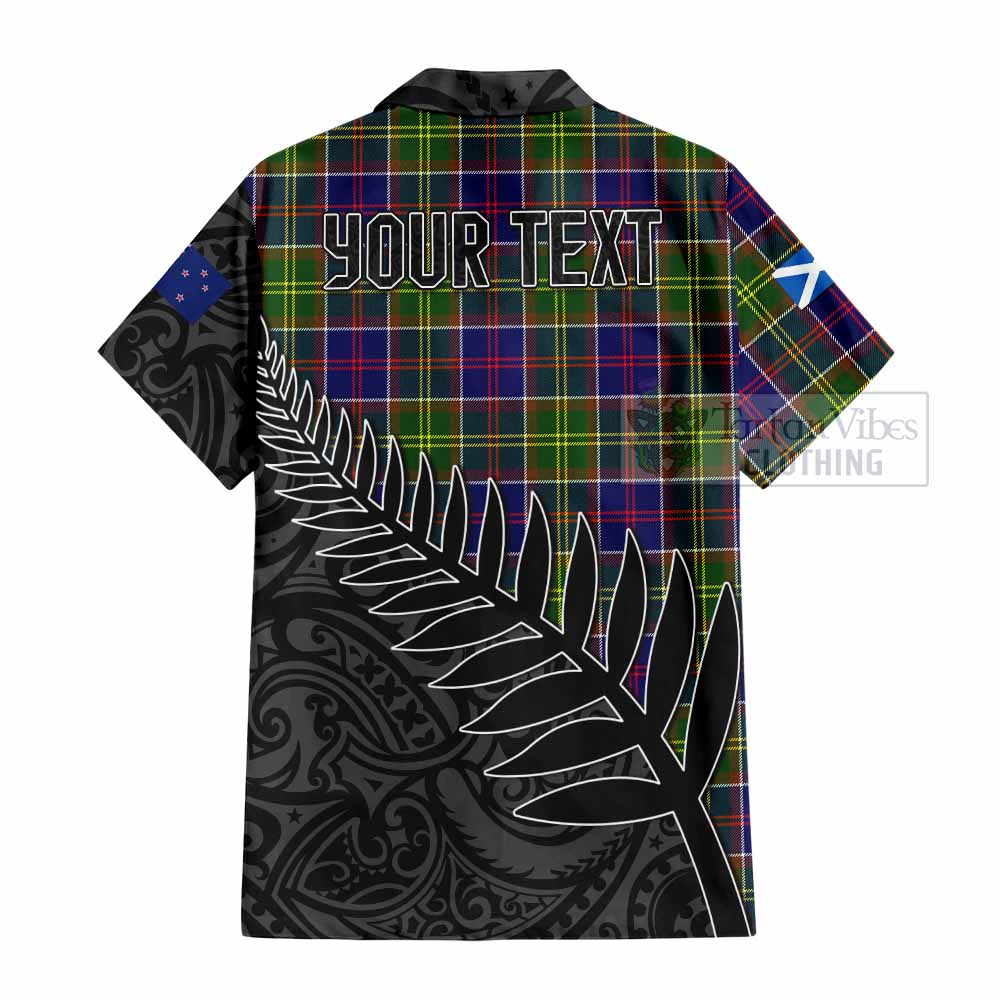 Tartan Vibes Clothing Dalrymple Crest Tartan Short Sleeve Button Shirt with New Zealand Silver Fern Half Style