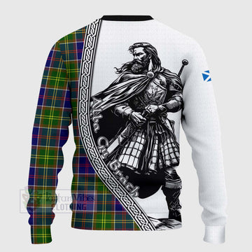 Dalrymple Tartan Clan Crest Knitted Sweater with Highlander Warrior Celtic Style - Tartan Vibes Clothing