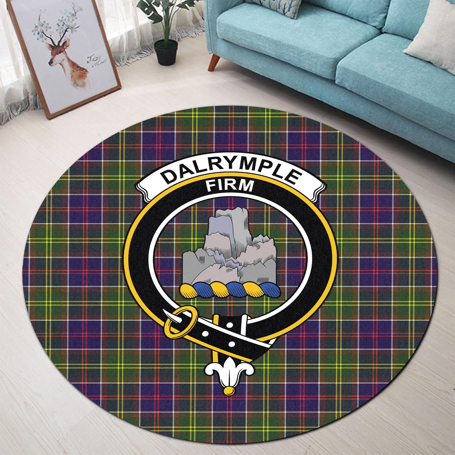 Dalrymple Tartan Round Rug with Family Crest - Tartan Vibes Clothing