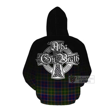Tartan Vibes Clothing Dalrymple Tartan Cotton Hoodie Featuring Alba Gu Brath Family Crest Celtic Inspired