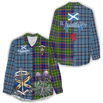 Dalrymple Tartan Women's Casual Shirt Happy St. Andrew's Day Half Tartan Style - Tartan Vibes Clothing