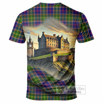 Dalrymple Tartan Family Crest T-Shirt with Scottish Ancient Castle Style - Tartan Vibes Clothing