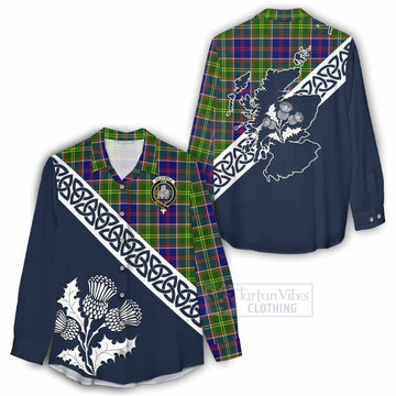 Dalrymple Tartan Women's Casual Shirt Featuring Thistle and Scotland Map - Tartan Vibes Clothing