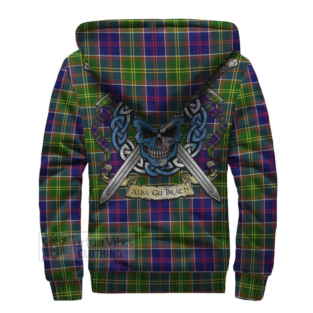 Dalrymple Tartan Sherpa Hoodie with Family Crest Celtic Skull Style - Tartan Vibes Clothing