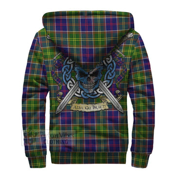 Dalrymple Tartan Sherpa Hoodie with Family Crest Celtic Skull Style - Tartan Vibes Clothing