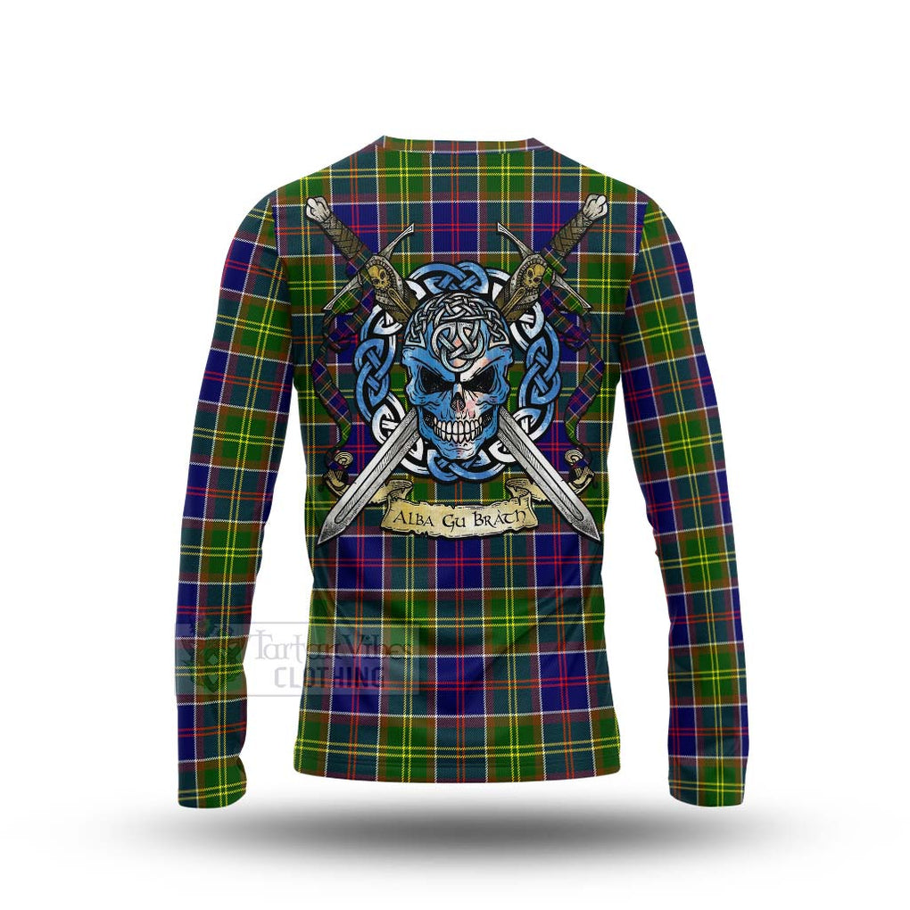 Dalrymple Tartan Long Sleeve T-Shirt with Family Crest Celtic Skull Style - Tartan Vibes Clothing