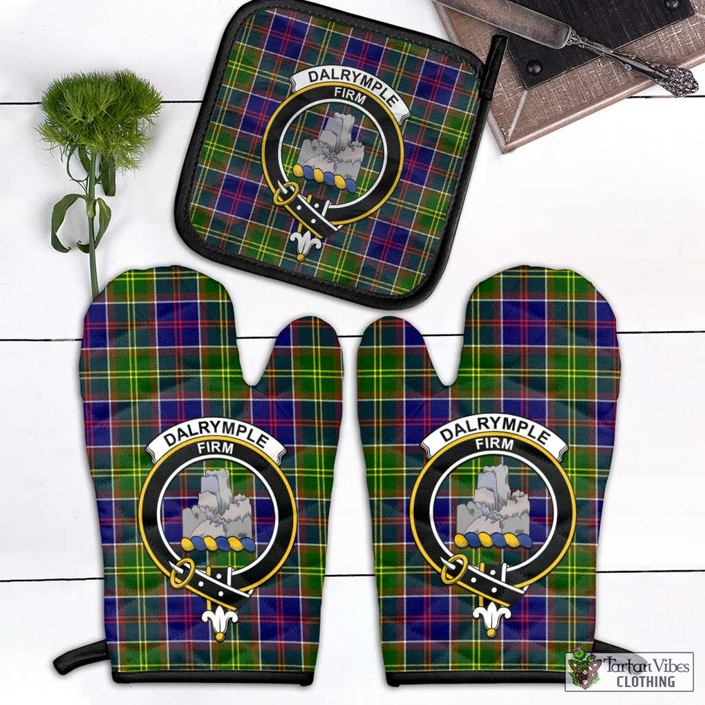 Dalrymple Tartan Combo Oven Mitt & Pot-Holder with Family Crest Black - Tartan Vibes Clothing