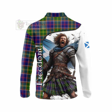 Dalrymple Crest Tartan Long Sleeve Polo Shirt Inspired by the Freedom of Scottish Warrior