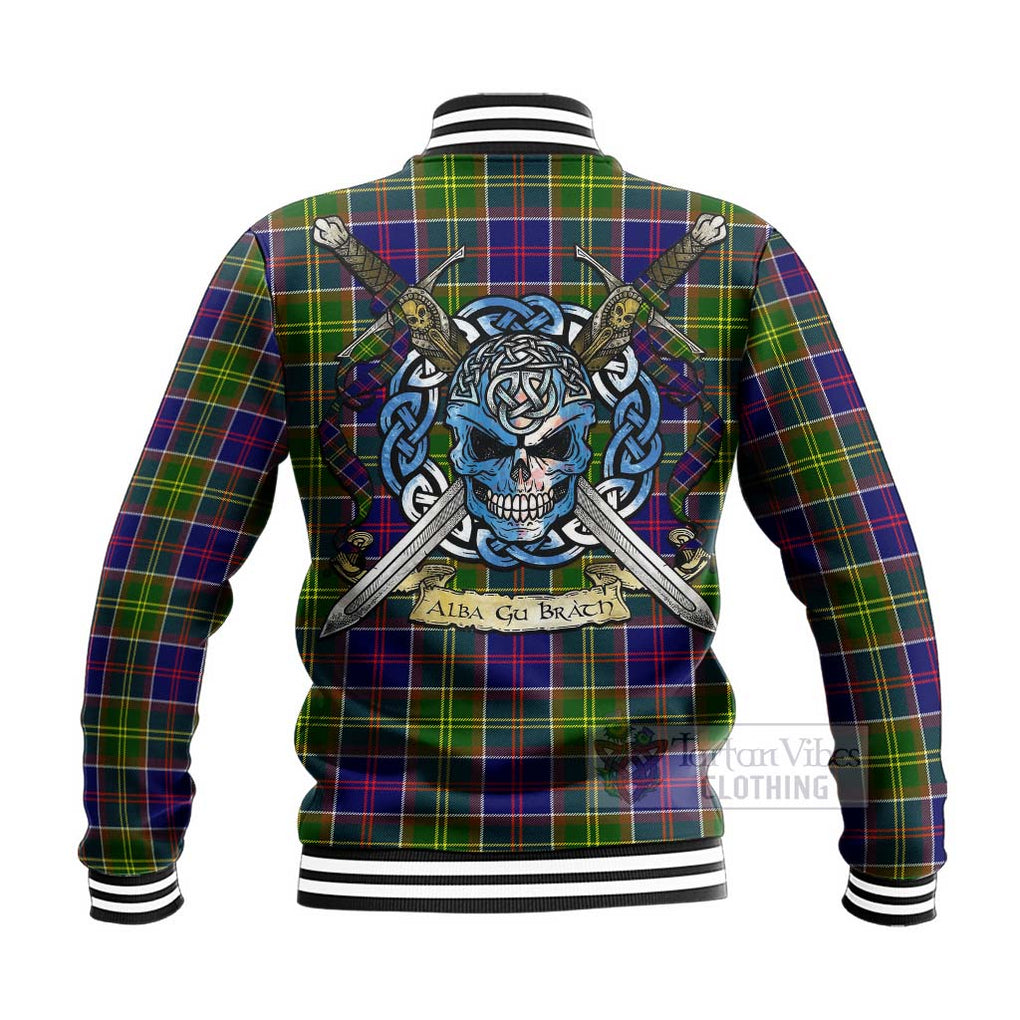 Dalrymple Tartan Baseball Jacket with Family Crest Celtic Skull Style - Tartan Vibes Clothing
