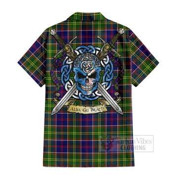 Dalrymple Tartan Hawaiian Shirt with Family Crest Celtic Skull Style - Tartan Vibes Clothing