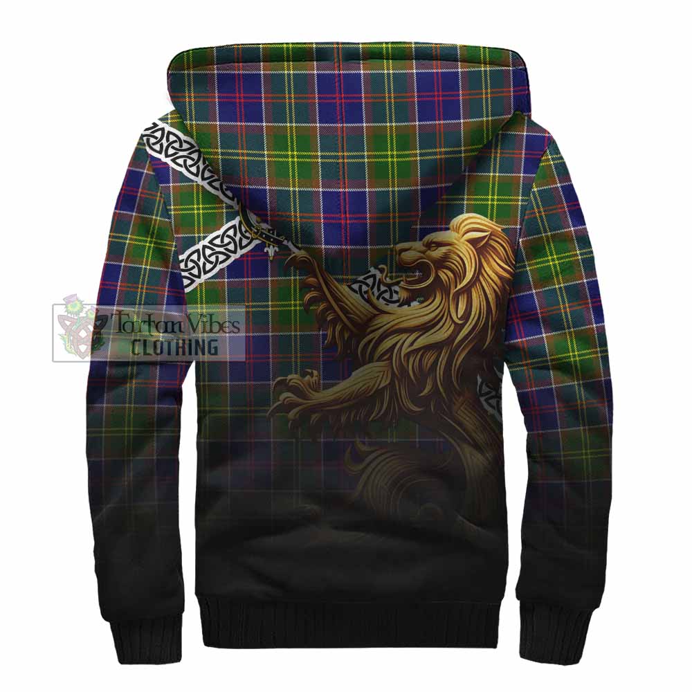 Tartan Vibes Clothing Dalrymple Crest Tartan Sherpa Hoodie with Golden Lion Emblem Celtic Style