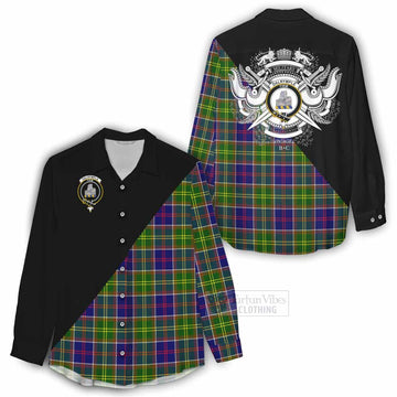 Dalrymple Tartan Women's Casual Shirt with Family Crest and Military Logo Style - Tartan Vibes Clothing