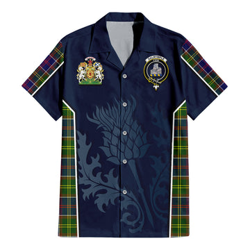 Tartan Vibes Clothing Dalrymple Tartan Short Sleeve Button Up Shirt with Family Crest and Scottish Thistle Vibes Sport Style