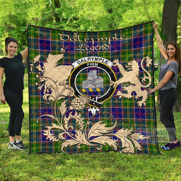 Tartan Vibes Clothing Dalrymple Tartan Quilt with Family Crest and Scottish Symbol Style