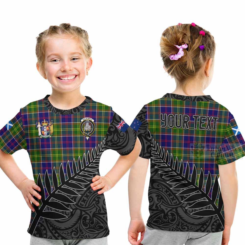 Tartan Vibes Clothing Dalrymple Crest Tartan Kid T-Shirt with New Zealand Silver Fern Half Style