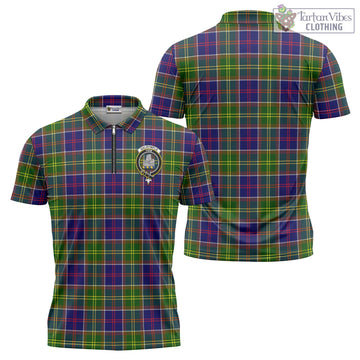 Dalrymple Tartan Zipper Polo Shirt with Family Crest