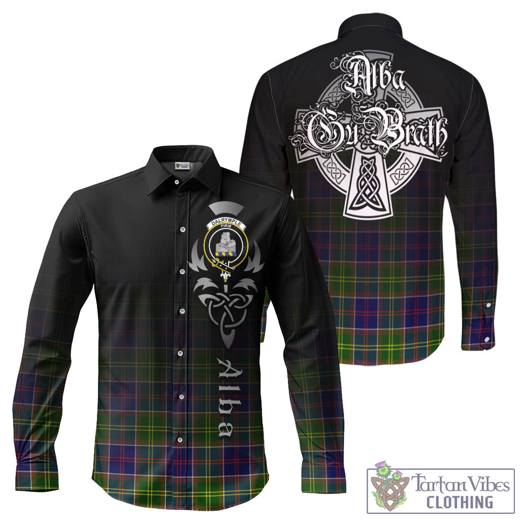 Dalrymple Tartan Long Sleeve Button Up Featuring Alba Gu Brath Family Crest Celtic Inspired - Tartan Vibes Clothing