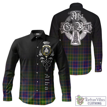 Dalrymple Tartan Long Sleeve Button Up Featuring Alba Gu Brath Family Crest Celtic Inspired - Tartan Vibes Clothing