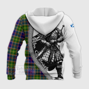 Dalrymple Tartan Clan Crest Knitted Hoodie with Highlander Warrior Celtic Style - Tartan Vibes Clothing
