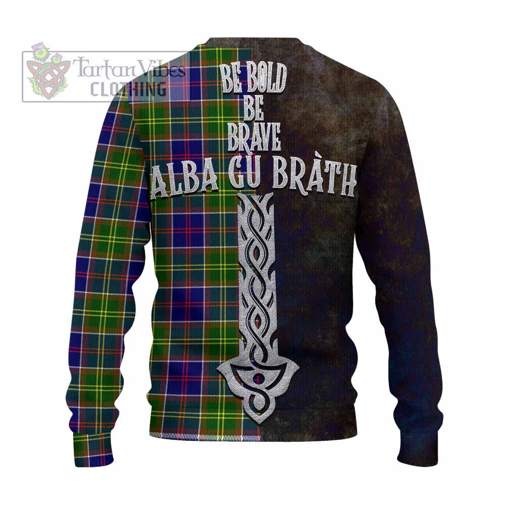 Dalrymple Tartan Family Crest Knitted Sweater Alba Gu Brath Be Brave Lion Ancient Style - Tartan Vibes Clothing