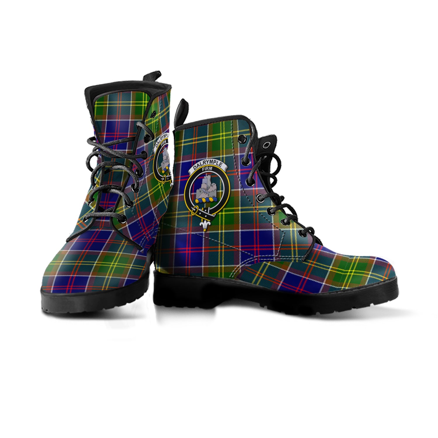 Dalrymple Tartan Leather Boots with Family Crest - Tartan Vibes Clothing