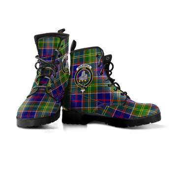 Dalrymple Tartan Leather Boots with Family Crest - Tartan Vibes Clothing
