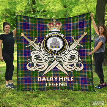Dalrymple Tartan Quilt with Clan Crest and the Golden Sword of Courageous Legacy - Tartan Vibes Clothing