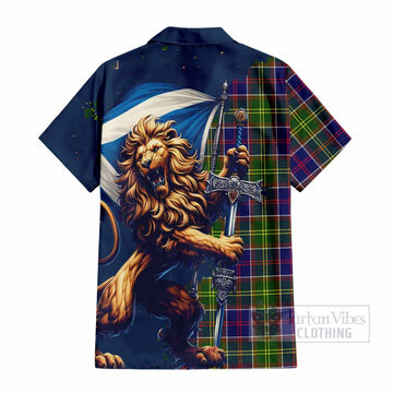 Dalrymple Tartan Family Crest Hawaiian Shirt with Scottish Majestic Lion - Tartan Vibes Clothing