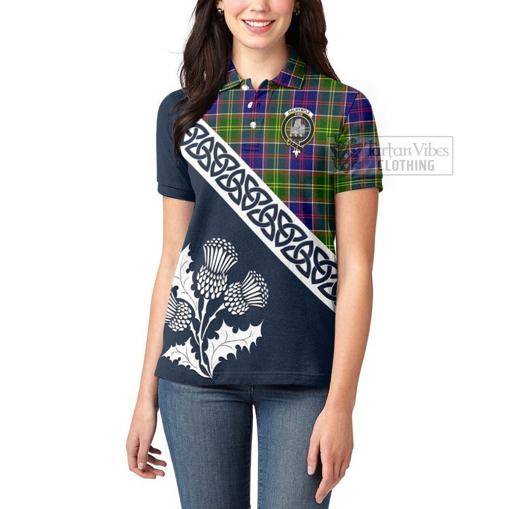 Dalrymple Tartan Women's Polo Shirt Featuring Thistle and Scotland Map - Tartanvibesclothing Store