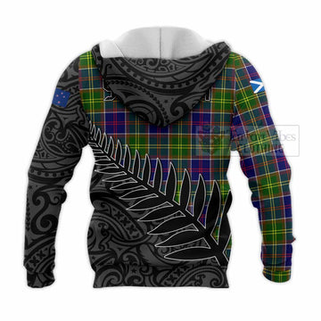 Dalrymple Crest Tartan Knitted Hoodie with New Zealand Silver Fern Half Style