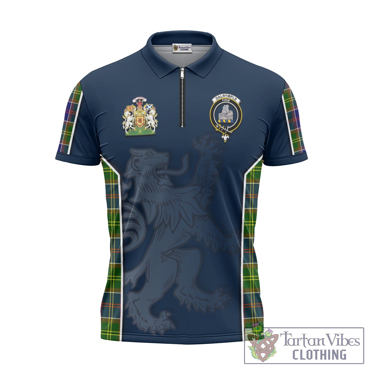 Tartan Vibes Clothing Dalrymple Tartan Zipper Polo Shirt with Family Crest and Lion Rampant Vibes Sport Style