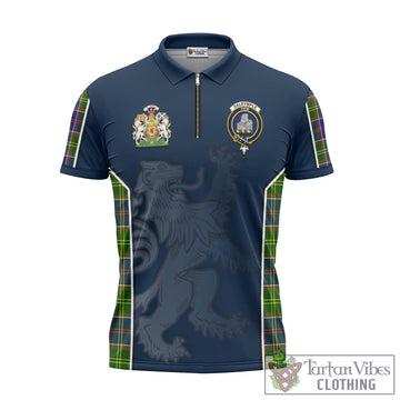 Dalrymple Tartan Zipper Polo Shirt with Family Crest and Lion Rampant Vibes Sport Style