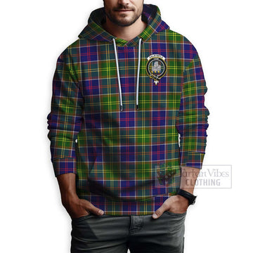 Dalrymple Tartan Hoodie with Family Crest and Bearded Skull Holding Bottles of Whiskey - Tartan Vibes Clothing