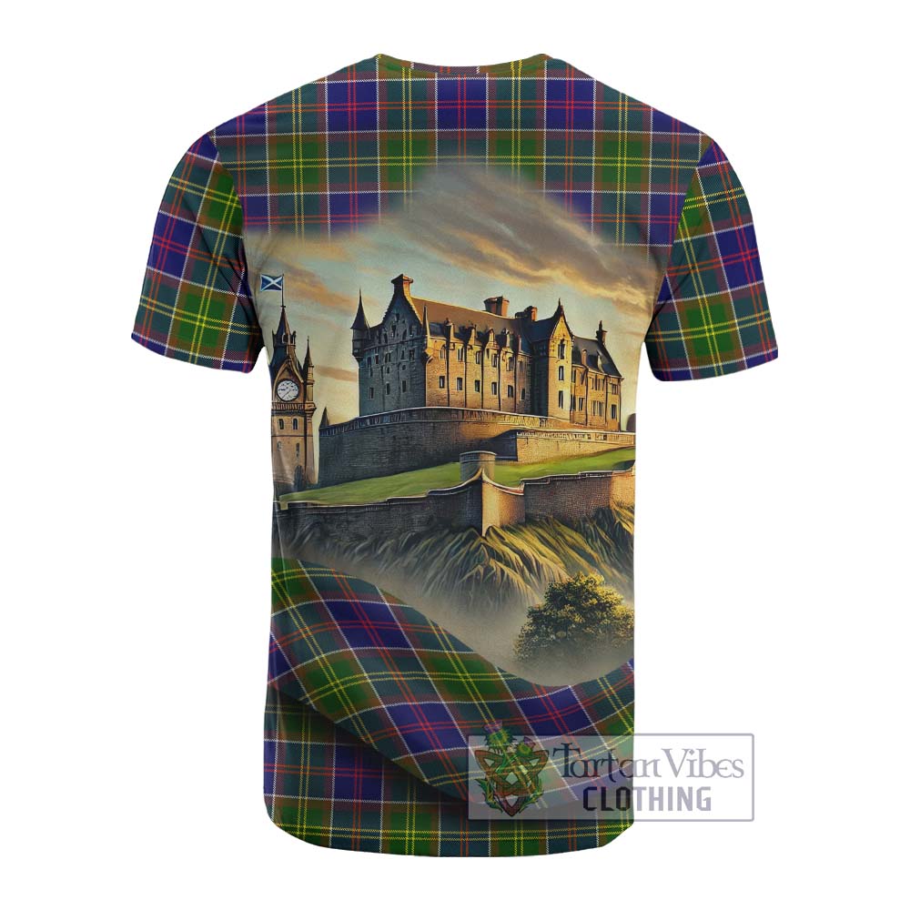 Tartan Vibes Clothing Dalrymple Tartan Family Crest Cotton T-shirt with Scottish Ancient Castle Style