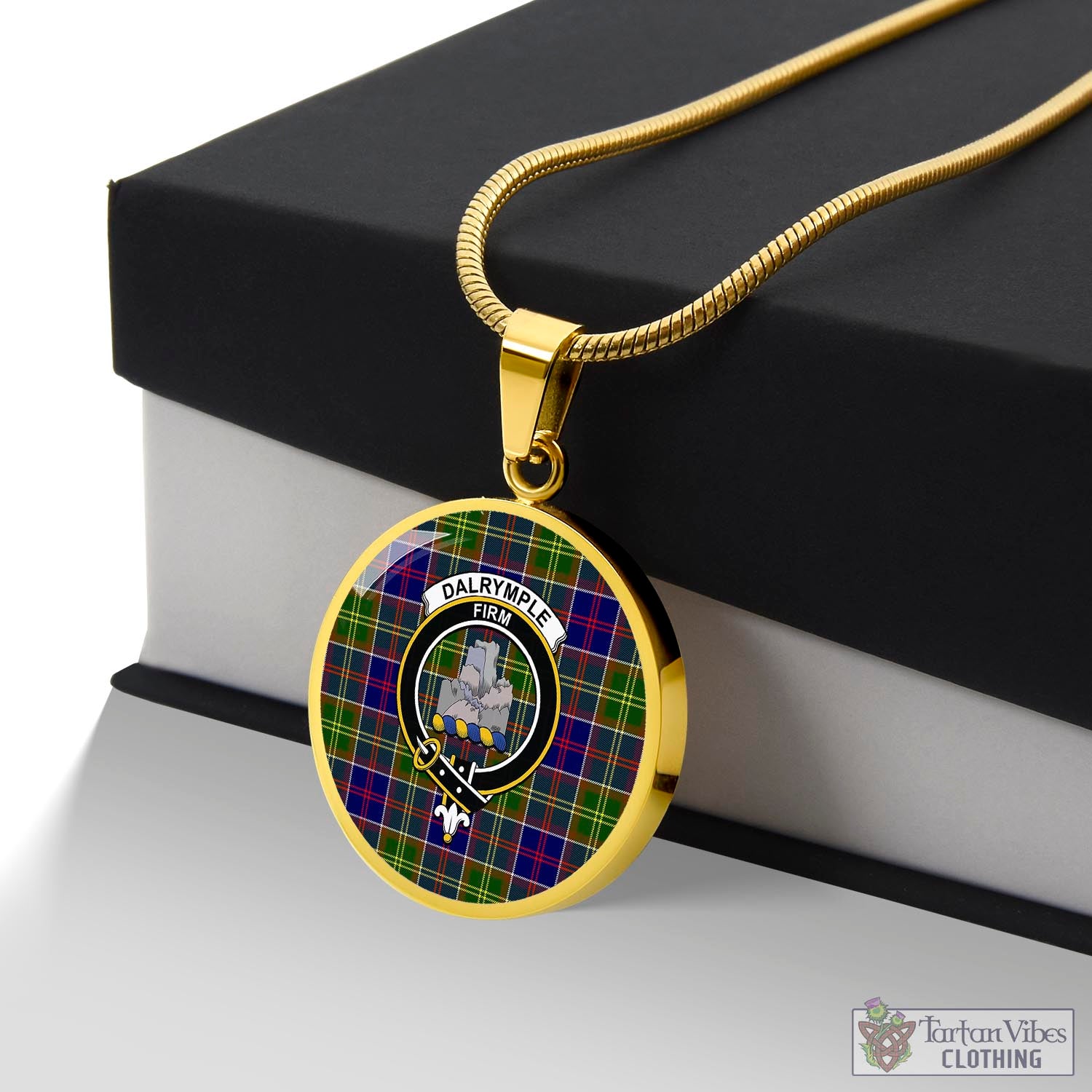 Dalrymple Tartan Circle Necklace with Family Crest Luxury Necklace (Gold) No - Tartan Vibes Clothing