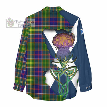 Tartan Vibes Clothing Dalrymple Tartan Family Crest Women's Casual Shirt Scottish Thistle Celtic Inspired