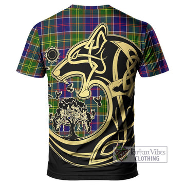 Dalrymple Tartan T-Shirt with Family Crest Celtic Wolf Style - Tartan Vibes Clothing