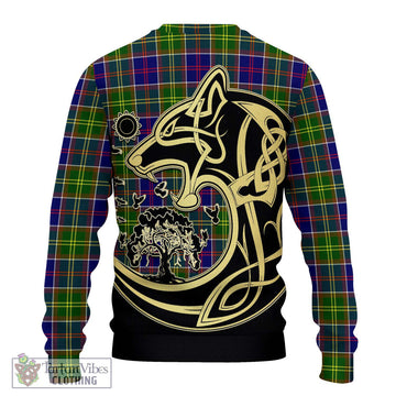 Dalrymple Tartan Ugly Sweater with Family Crest Celtic Wolf Style - Tartan Vibes Clothing