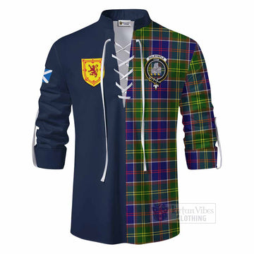 Dalrymple Tartan Ghillie Kilt Shirt Alba with Scottish Lion Royal Arm Half Style - Tartan Vibes Clothing