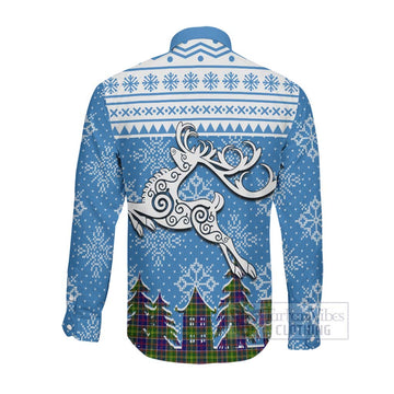 Dalrymple Clan Christmas Long Sleeve Button Shirt Celtic Reindeer Style