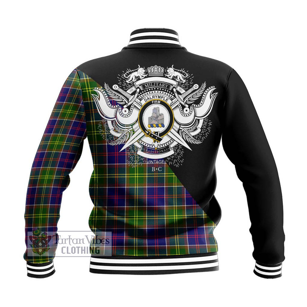 Dalrymple Tartan Baseball Jacket with Family Crest and Military Logo Style - Tartan Vibes Clothing