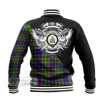 Dalrymple Tartan Baseball Jacket with Family Crest and Military Logo Style - Tartan Vibes Clothing