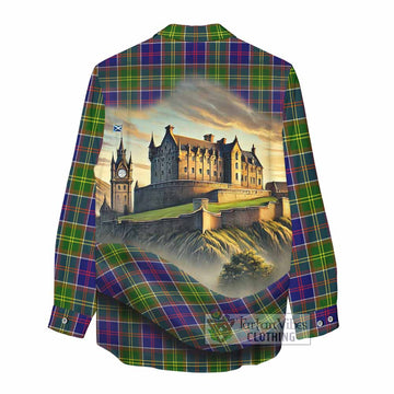 Dalrymple Tartan Family Crest Women's Casual Shirt with Scottish Ancient Castle Style - Tartan Vibes Clothing