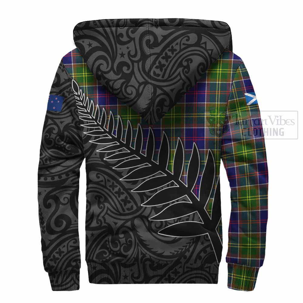 Tartan Vibes Clothing Dalrymple Crest Tartan Sherpa Hoodie with New Zealand Silver Fern Half Style