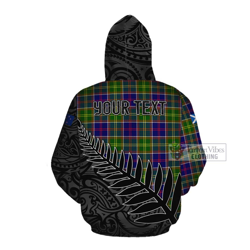 Tartan Vibes Clothing Dalrymple Crest Tartan Cotton Hoodie with New Zealand Silver Fern Half Style