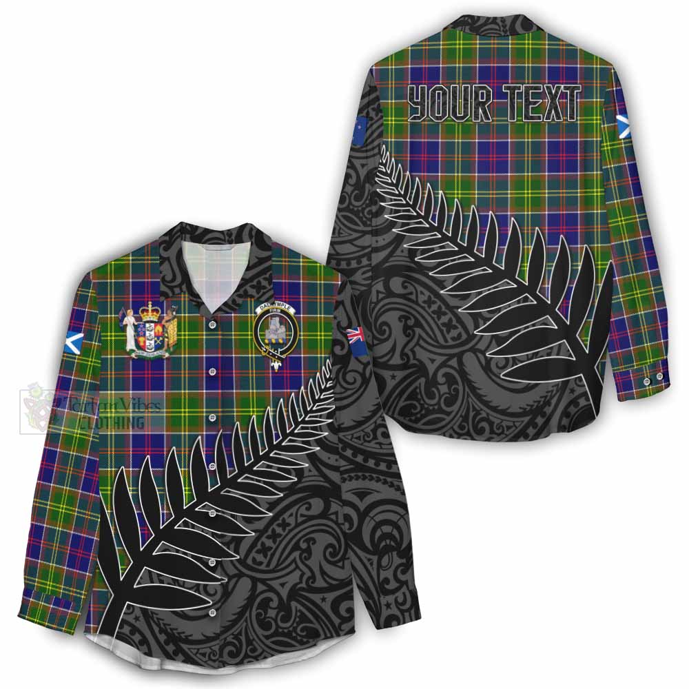 Tartan Vibes Clothing Dalrymple Crest Tartan Women's Casual Shirt with New Zealand Silver Fern Half Style