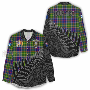 Dalrymple Crest Tartan Women's Casual Shirt with New Zealand Silver Fern Half Style