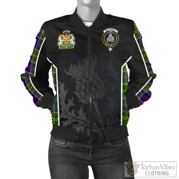 Dalrymple Tartan Bomber Jacket with Family Crest and Scottish Thistle Vibes Sport Style